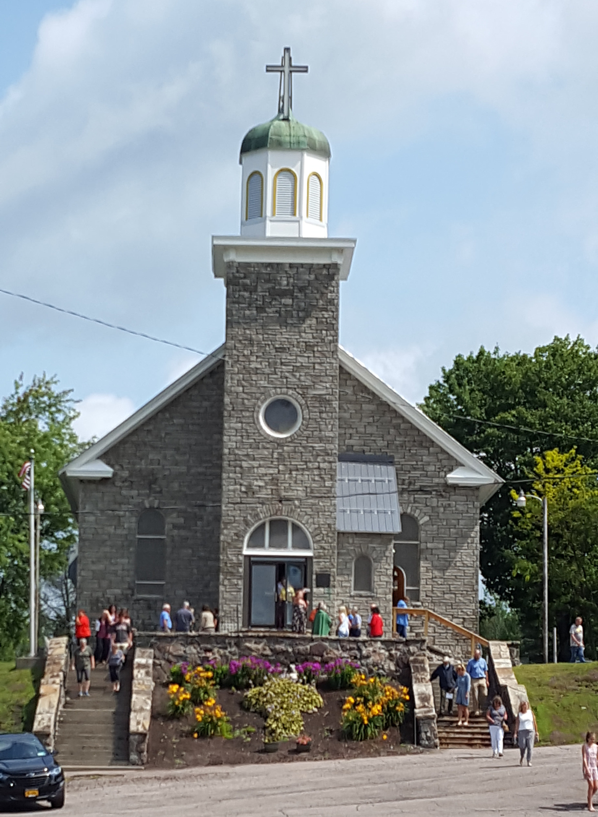 A stone church in Lyon Mountain, NY